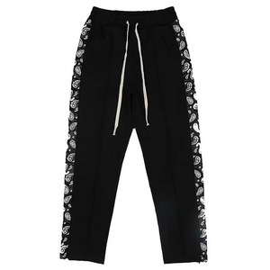 Pantalon de jogging pour hommes en gros, motif cachemire à bandes latérales, taille à cordon de serrage, coupe ample, décontracté, pour l'entraînement, noir, style streetwear - Product Image 6