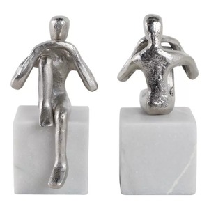 Porte-livres en métal moderne, design sculptural de figure humaine, base carrée, 2 pièces, accessoire décoratif pour la maison, le bureau - Product Image 2