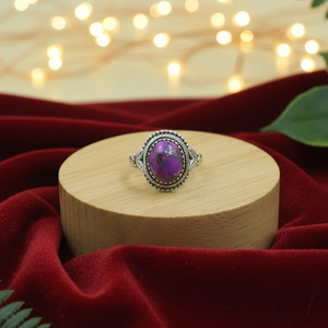 Vintage Purple Copper Turquoise <b>Ring</b> 925 Silver Rose Gold Yellow Gold Plated Oval Statement <b>Boho</b> Handmade Artisan Jewelry GiftXL - Product Image 2