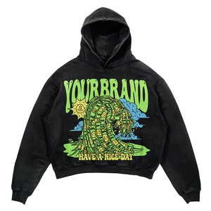 Sudadera con Capucha para Hombre, Lavado Ácido, 420 GSM, Felpa de Algodón Premium, Negra, Oversize, Estampado Puff, Serigrafía, Impresión DTG, Logotipo Personalizado, Streetwear - Product Image 1