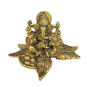 Meilleure qualité or seigneur Ganesha sur feuille Statue Ganesh idole dieu hindou Sculpture Figurines résine maison jardin décoration Feng Shui - Product Image 1