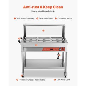 Scaldavivande Elettrico Professionale a 9 Vasche da 1500W per Buffet e Catering con Protezione - Product Image 5