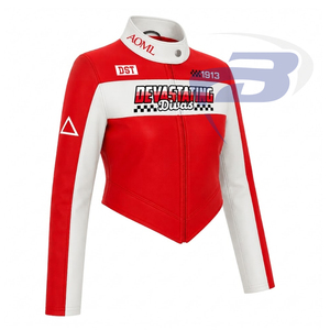 Delta | Sigma | Theta Sorority Devastating Divas PU Leather Women's <b>Racer</b> <b>Jacket</b> Cropped Slim Fit Silhouette Motorbike Racing - Product Image 2