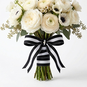 Neelkamal Industries - Cinta Grosgrain a Rayas Blancas y Negras de 25 mm (1 Pulgada) con Rayas Centrales para Lazos, Adornos y Envolturas al por Mayor - Product Image 2