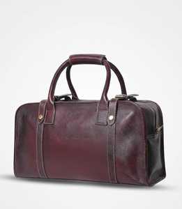 Burgundy Genuine Leather Eco-Friendly Lightweight Water Resistant Luxury Weekender Duffle <b>Bag</b> Polyester Lining for Men - Product Image 1