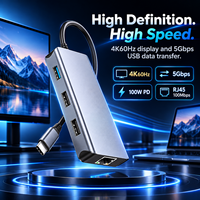 Docking Station Aluminium Alloy USB-C 8-in-1 4K 60Hz USB Hub dengan RJ45 100W PD Pembaca Kartu SD TF untuk Laptop Tersedia