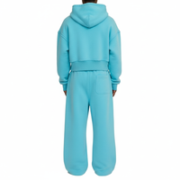 Ensemble de survêtement unisexe avec sweat à capuche court zippé et pantalon de jogging large, tenue décontractée 2 pièces, streetwear, ensemble en coton avec logo personnalisé