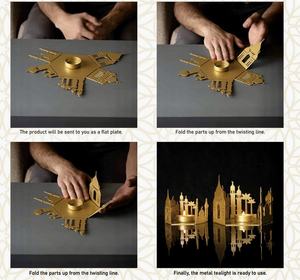 Décorations de table pour le Ramadan 2027, design en forme de mosquée en métal doré, porte-bougie à la lumière de la bougie - Product Image 3