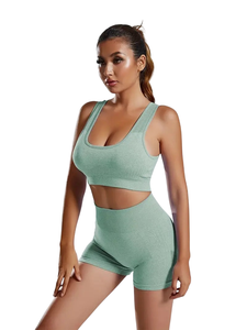 Ensemble 2 pièces pour femme : Short de yoga taille haute élastique extensible dans 4 directions et débardeur dos nageur respirant et anti-humidité - Product Image 6