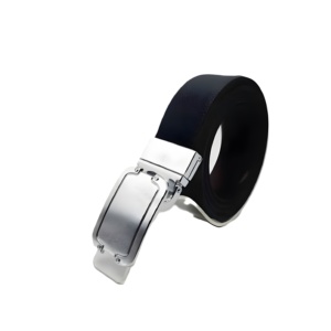 Cinturón de Cuero con Hebilla Dorada de Cierre Automático, Hebilla Plateada, Elegante, Duradero, Ajustable, Cómodo, Informal, para Oficina, para Hombre - Product Image 3