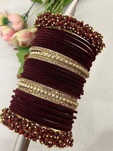 Traditional Style Velvet <b>Bangle</b> Set for Ladies New Fashionable Handmade Jewelry Velvet Glass Churiya for Women - Product Image 5