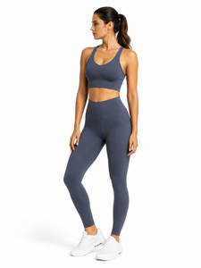 2-Piece Yoga Set Racerback Crew Neck Crop Top High-Waist Full-Length <b>Leggings</b> Contrast-<b>Stitch</b> Seamless Eco-Friendly Breathable - Product Image 4