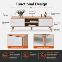 Meuble TV / Console multimédia de salon avec double rangement dissimulé, étagères pour câbles, pieds en bois, compatible OEM/ODM