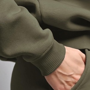 Men's Solid Color Hooded <b>Knitted</b> Fleece Sweatshirt Casual Wear Breathable Loose Fit Winter with Front Pocket 100% Cotton - Product Image 3