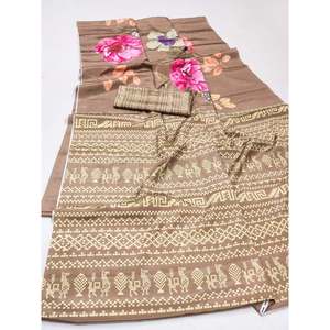 FANCY CREPE DIGITAL BANDHEJ PRINT WORK SAREE CON BOLUSE CHIKU SIN COSTAR - Product Image 1