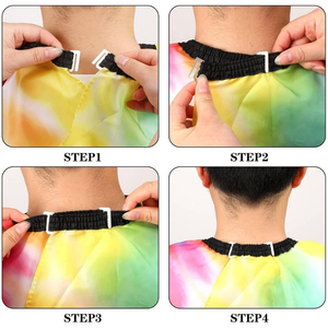 ผ้าคลุมตัดผมแบบ Tie Dye ทำจากโพลีเอสเตอร์ กันน้ำ ปรับขนาดได้ที่คอ เหมาะสำหรับร้านตัดผมและจัดแต่งทรงผม - Product Image 5