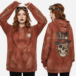 Pull à capuche rose surdimensionné pour femme, 500 GSM, effet vieilli, motif hachoir à viande, style industriel punk, en tissu épais, vente en gros, personnalisable - Product Image 3