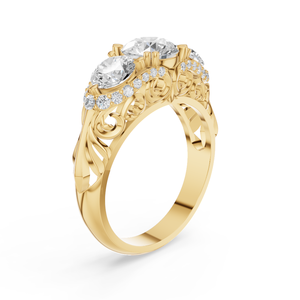 Anillo de Compromiso de Diamantes Naturales Aurum Diam para Mujer, Oro Rosa de 14K, Corte Brillante, Engaste de Garra, 2 Piedras Laterales, Certificado IGI - Product Image 2