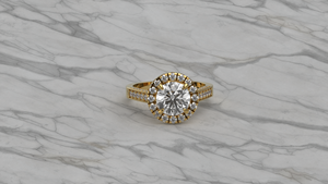 Bague de fiançailles solitaire en diamant de laboratoire taille brillant rond, plaqué or 18K 14K, avec halo et monture micro-pavé de diamants ronds - Product Image 3