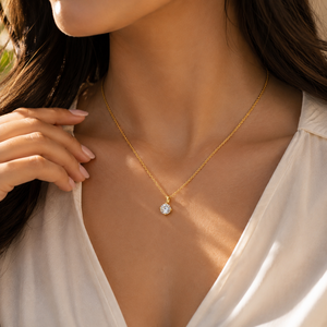 10K Yellow <b>Gold</b> Plated <b>Pendant</b> Necklaces Moissanite Diamond Chain Classic Style Women's Everyday Wear - Product Image 6