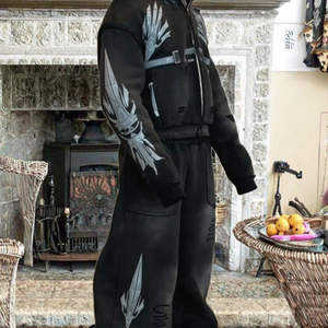 Conjuntos de Sudadera con Capucha y Pantalones Acampanados Estampados Personalizados, Chándales Holgados de Algodón con Lavado Ácido, Ropa Deportiva Urbana para Hombre - Product Image 2