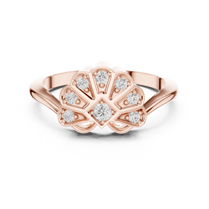 Anillo de Diamantes Florales en Oro Rosa, Anillo de Compromiso con Diseño de Flor Vintage, Joyería Fina para Mujer - Product Image 1