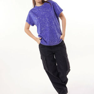 Fabricant sur mesure, vente en gros de t-shirts en toile pour femmes de haute qualité, couleur unie, vintage, 100% coton, anti-plis - Product Image 3