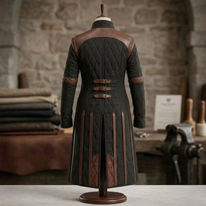 Manteau Gambeson matelassé médiéval de qualité supérieure pour homme, costume de guerrier Viking Renaissance LARP, veste longue ceinturée avec garnitures en cuir - Product Image 2