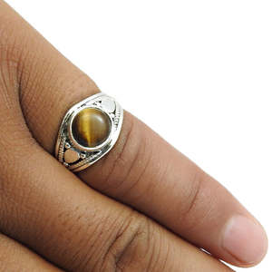 Trendy Vintage Design Natural <b>Tiger</b>-<b>Eye</b> Gemstone <b>Ring</b> Brilliant Round Cut Solid 925 Sterling Silver Handmade Bohemian Jewelry - Product Image 4