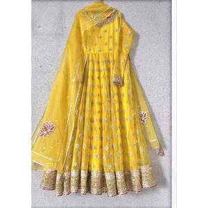 Bas de robe de travail à la mode en georgette avec impression numérique jaune Dupatta fabriqué en Inde - Product Image 2