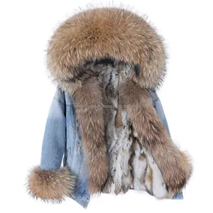 2023 New Custom Denim Jackets Winter Women Real Fur Collar Coat Casual Premium Distressed Jacket