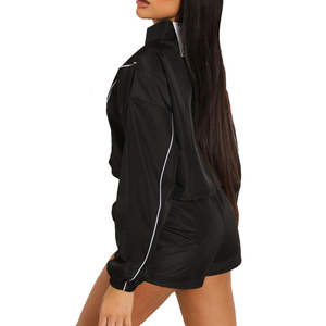 Ensemble short coupe-vent noir uni pour femme avec fermeture éclair, léger, respirant, séchage rapide, tenue de sport décontractée pour la course et la gym - Product Image 2