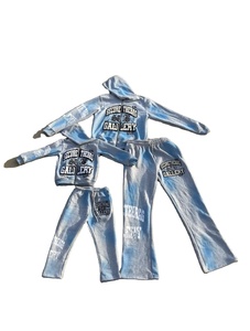 Conjunto Deportivo Fizay Enterprises para Hombre, con Logotipo Personalizado, Lavado Ácido, Efecto Desgastado, Felpa de Poliéster/Algodón, Tallas Grandes, Sudadera con Cremallera y Pedrería - Product Image 2