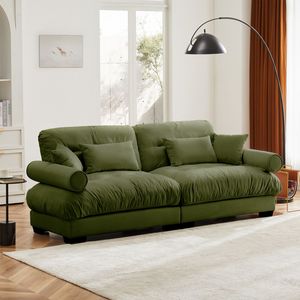 Grande Divano Moderno a Due Posti in Velluto con Braccioli Imbottiti e Cuscini Decorativi per il Soggiorno - Product Image 2