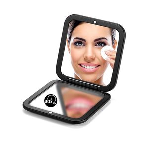 Black 30.5 Pocket Size Square Hand <b>Mirror</b> 1X/30X Folding <b>Compact</b> Makeup <b>Mirror</b> with Magnification for Travel - Product Image 1