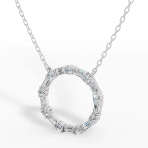 Collier pendentif en or 18 carats avec diamant de laboratoire |   Diamants taillés en baguette et en rond brillant |   Cadeau de mariage de luxe pour femmes - Product Image 1