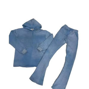 Ensemble survêtement homme personnalisé avec logo, sweat à capuche zippé et pantalon de jogging à motif uni, idéal pour les activités de plein air - Prix de gros - Product Image 5