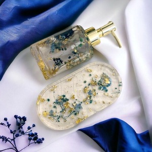 Ensemble de salle de bain moderne portable en résine acrylique bleu ciel de luxe ILAHI, trois pièces, design floral, accessoires décoratifs pour la maison, Uttar - Product Image 5