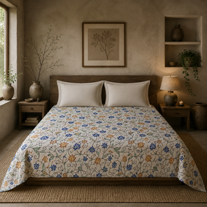Couvre-lit de luxe classique en coton pur 300 fils, brodé de motifs floraux kashmiriens, motif vigne coloré, taille Queen, pour la maison et l'hôtel - Product Image 3