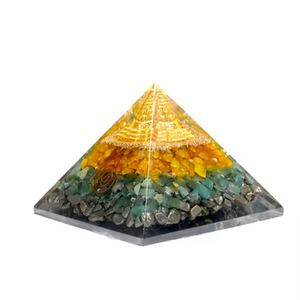 Pirámide de la riqueza de Citrino, decoración de cristal de Aventurina verde, pirámide de dinero con gemas de pirita, pirámide de Orgón, decoración para el hogar - Product Image 1