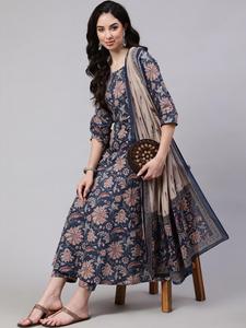 <b>Women</b> Floral Printed <b>Kurta</b> Set with Dupatta Rayon Traditional Regular Fit Midi Length Casual Wear India Pakistan Style Quick Dry - Product Image 3