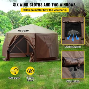 Tenda da campeggio portatile da 12x12 piedi a 6 lati in rete a baldacchino marrone/Beige per finestre porta borse con grande riparo ombreggiante per prato all'aperto - Product Image 3