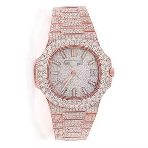 Montre de luxe pour femme en or rose avec strass, cadran octogonal à quartz analogique, chiffres romains, bracelet à fermoir papillon de 38 mm - Product Image 6