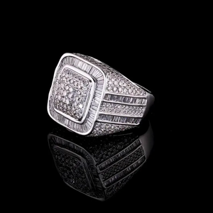 Iced Out Square Moissanite Diamond <b>Ring</b> 925 Sterling <b>Silver</b> Baguette VVS Hip Hop <b>Statement</b> <b>Ring</b> Luxury Jewelry - Product Image 1