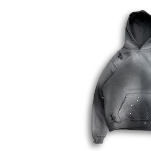 Oversized <b>Black</b> Hoodie Custom Logo Pullover Sweatshirt Cotton <b>Fleece</b> Streetwear OEM - Product Image 3
