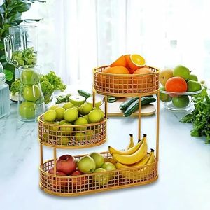 Cesta de Frutas Metálica Ovalada de Tres Niveles, Estante de Almacenamiento Vertical, Moderno Soporte para Alimentos de Cocina, Diseño Apilable - Product Image 1