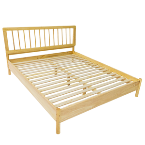 Modern Queen-Size Solid Wood Platform Double <b>Bed</b> with Spindle Headboard Soft Style for Bedroom Hotel Villa - Product Image 1