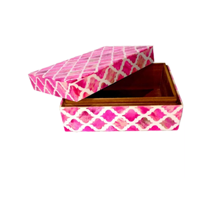 Pink Bone Inlay Decorative Box | Handmade Storage Box | Luxury Jewelry Organizer Home Decor Box <b>Gift</b> Box for Women Table Decor - Product Image 3