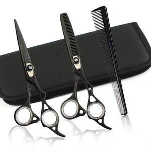 Ensemble de ciseaux professionnels pour la coupe des cheveux avec peigne, lame en acier inoxydable 440C, lame tranchante, manche long, pour droitiers, usage en salon - Product Image 1