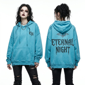 Sweat-shirt surdimensionné personnalisé en molleton épais, turquoise vieilli, délavé à l'acide, style gothique chauve-souris Nuit Éternelle - Product Image 1